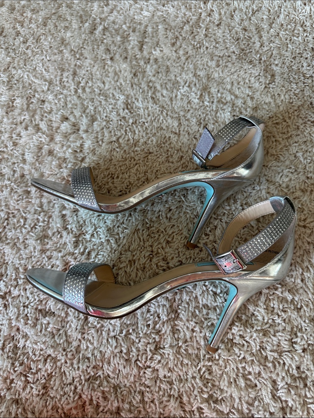 Betsey Johnson Silver Rhinestone Ankle-Strap Heels